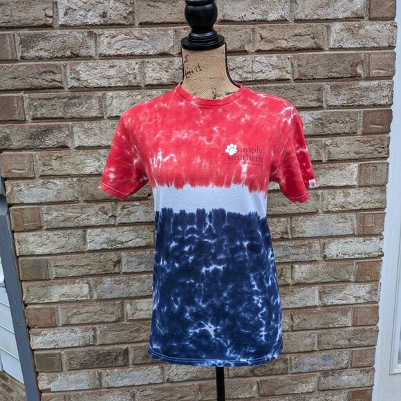⭐ Simply Southern Patriotic Tie Dye "Bone in the USA" shirt size small - Picture 2 of 11